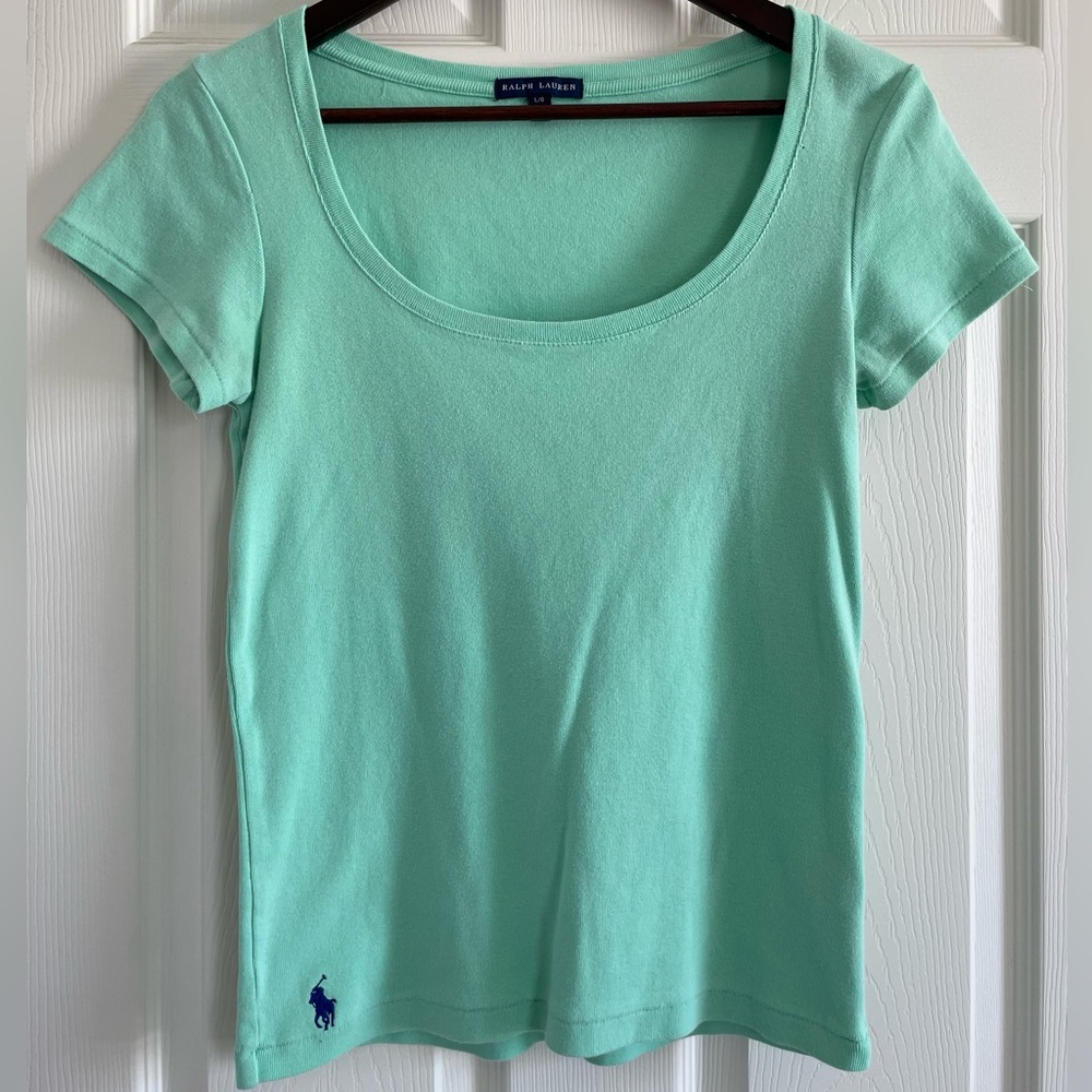 Ralph Lauren Women’s Mint Green Scoop Neck Tee Shirt Size L